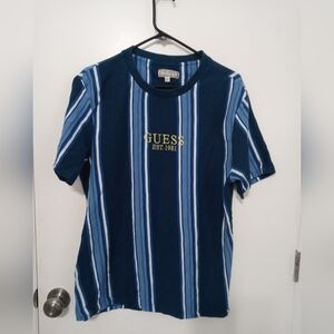 Guess Originals Blue white Striped Short Sleeve TShirt w Embroidered Logo M